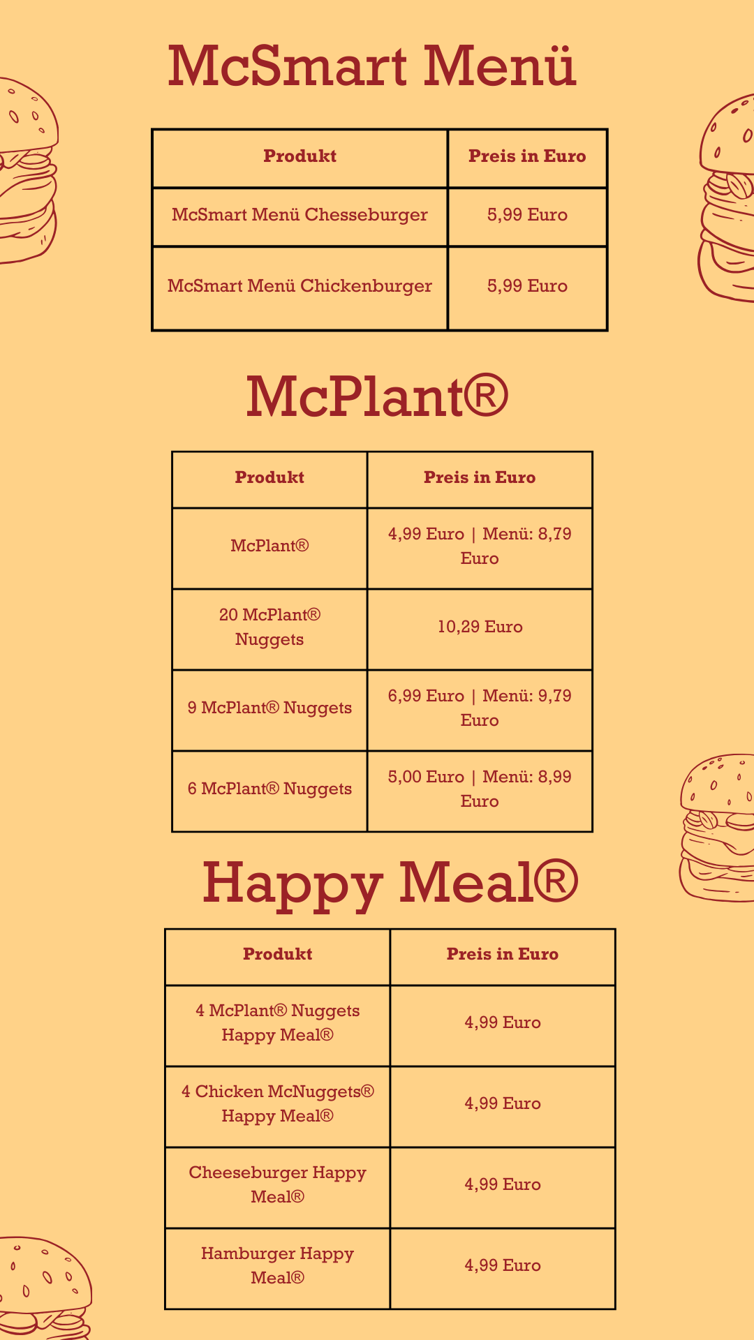 McSmart Menü McDonalds Preise